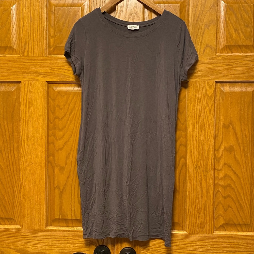 Sugarlips Short Sleeve T-Shirt Dress in Slate Gray